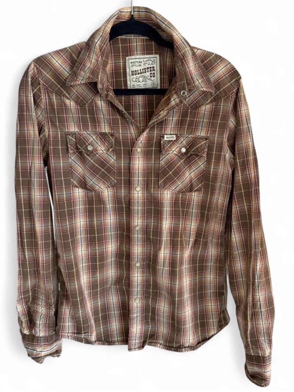 Vintage Hollister Brown Plaid Long Sleeve Button-Down Shirt